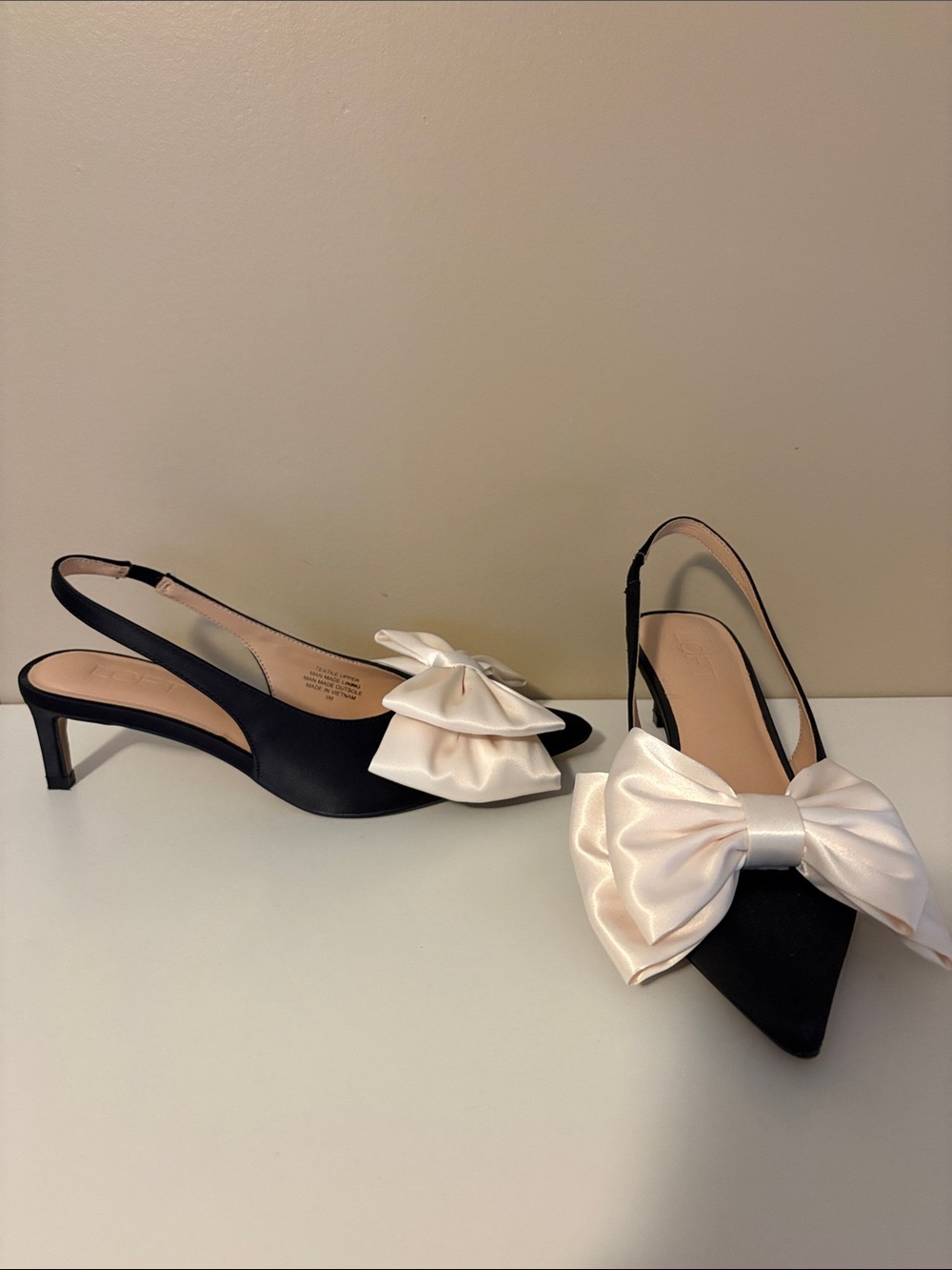 Loft Black and Cream Bow Slingback Heels
